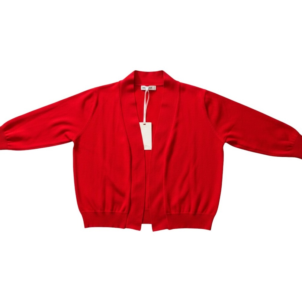 Grace Karin Cardigan Women L Red Open Front 3/4 Sleeve Cropped Knit Sweater